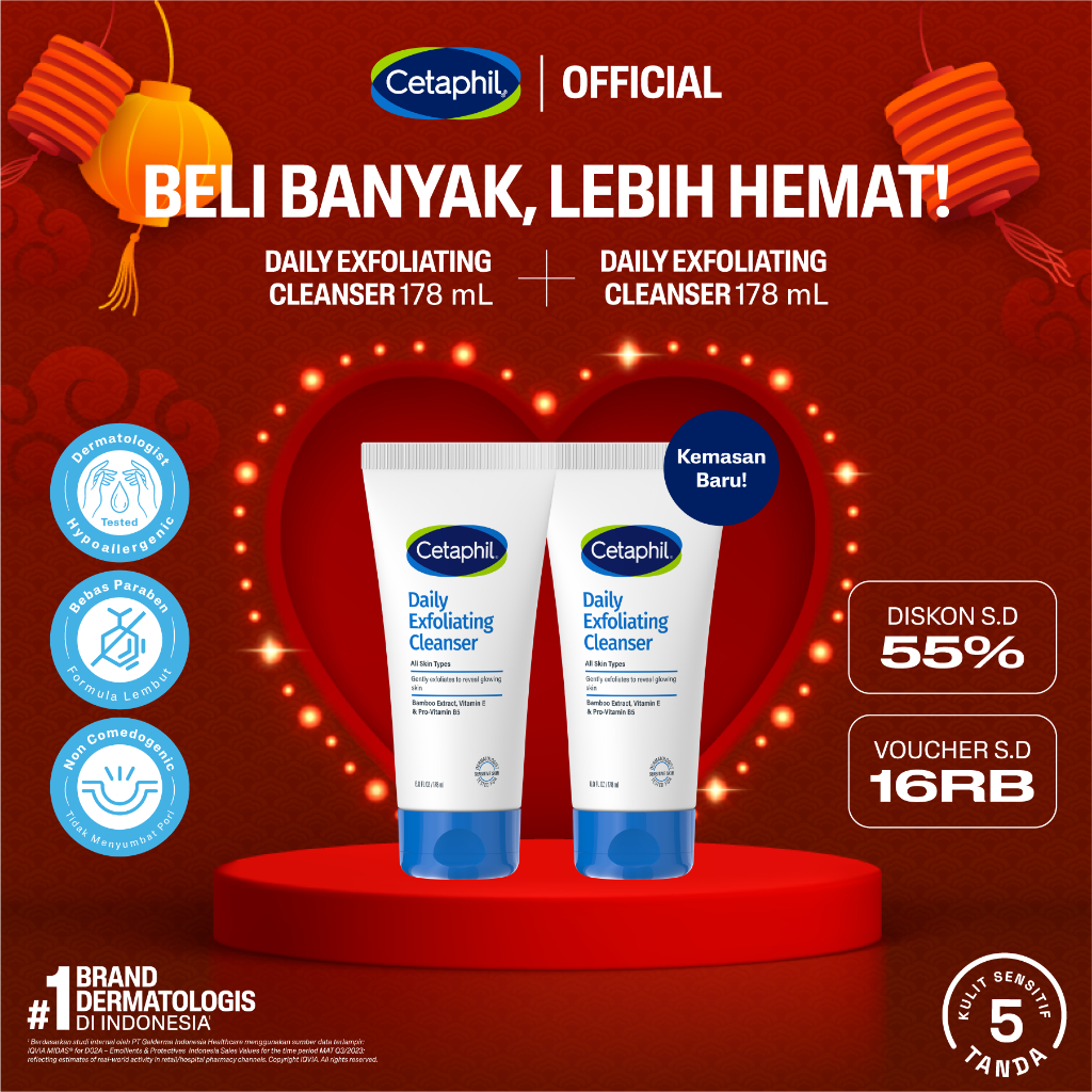 Cetaphil Daily Exfoliating Cleanser 178ml Twin Pack dengan Vitamin B5 dan vitamin E Pembersih Muka u
