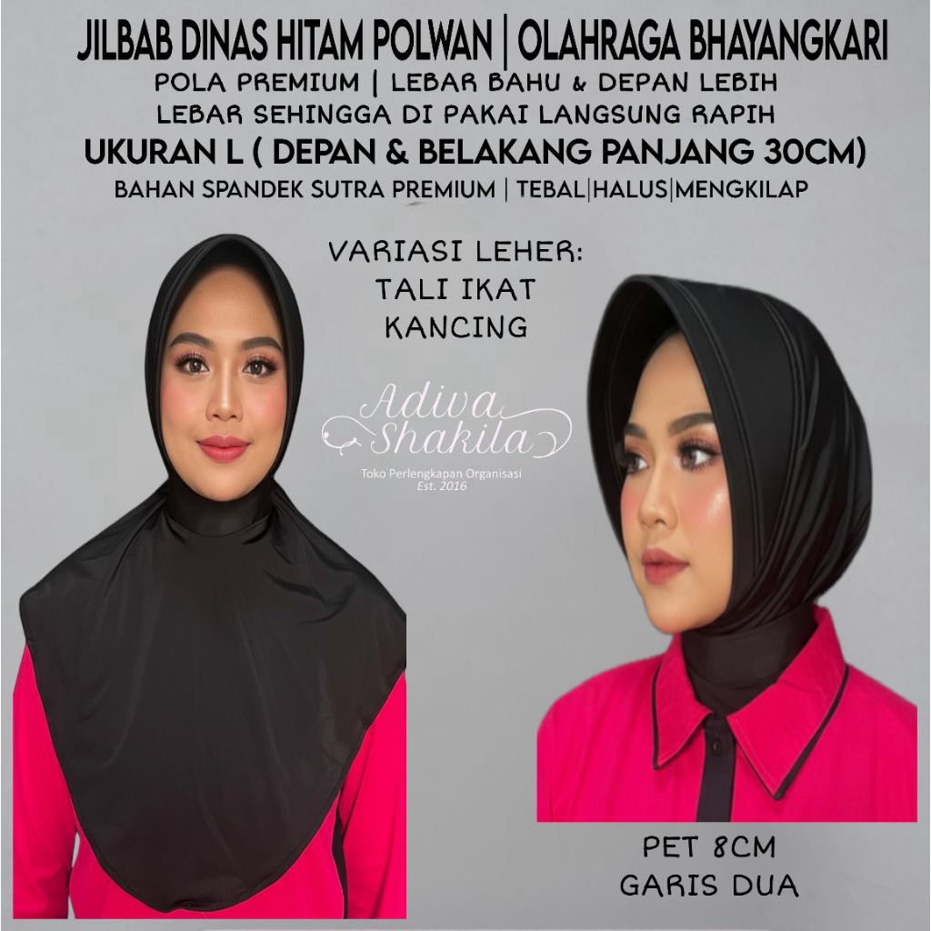 ADIVA - JILBAB DINAS HITAM POLWAN | OLAHRAGA BHAY | POLA PREMIUM  LEBAR BAHU & DEPAN LEBIH LEBAR | U