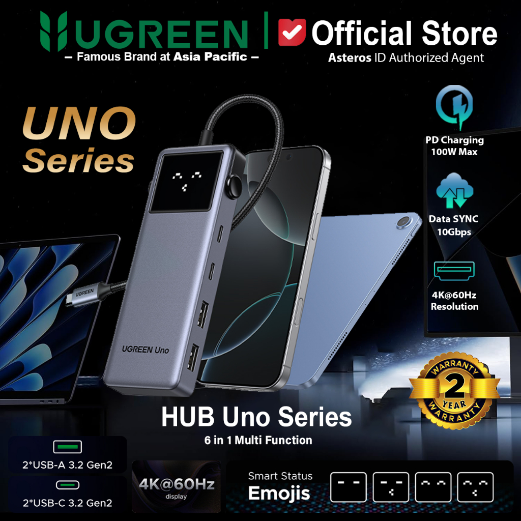UGREEN UNO HUB Type-C 3.2 6in1 USB 3.2 HDMI 4K@60Hz PD 100W for MacBook Pro/Air, iPad Pro, Surface, 