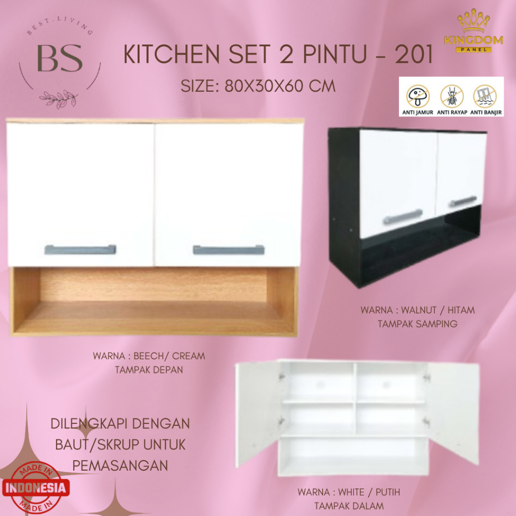 KITCHEN SET MINIMALIST ATAS 2 PINTU 1 LACI - BUFET RAK DAPUR GANTUNG HARDWOOD PARTICLE BOARD GRADE A