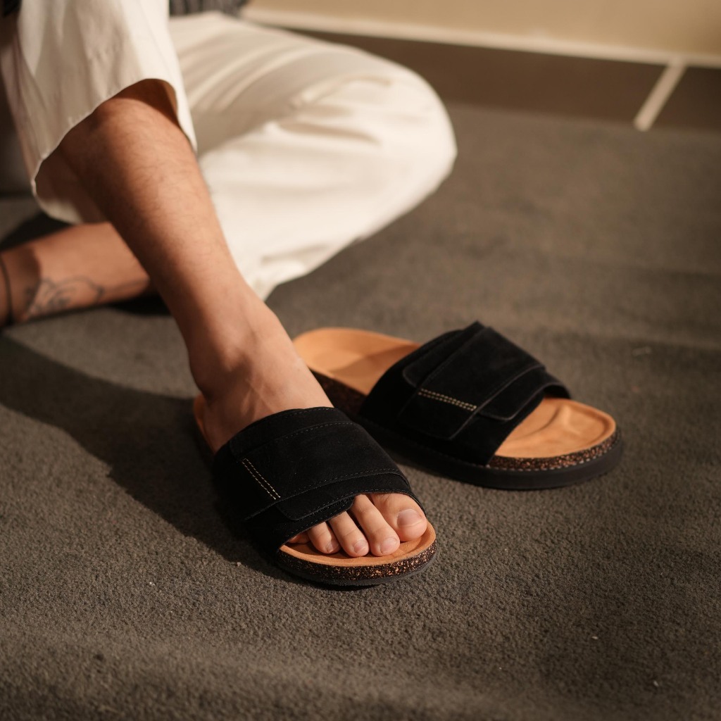 Brussel Suede LT Series - Zoe Berlin - Sandal Footbed Slides Pria - Sendal Cork Kulit Cowok