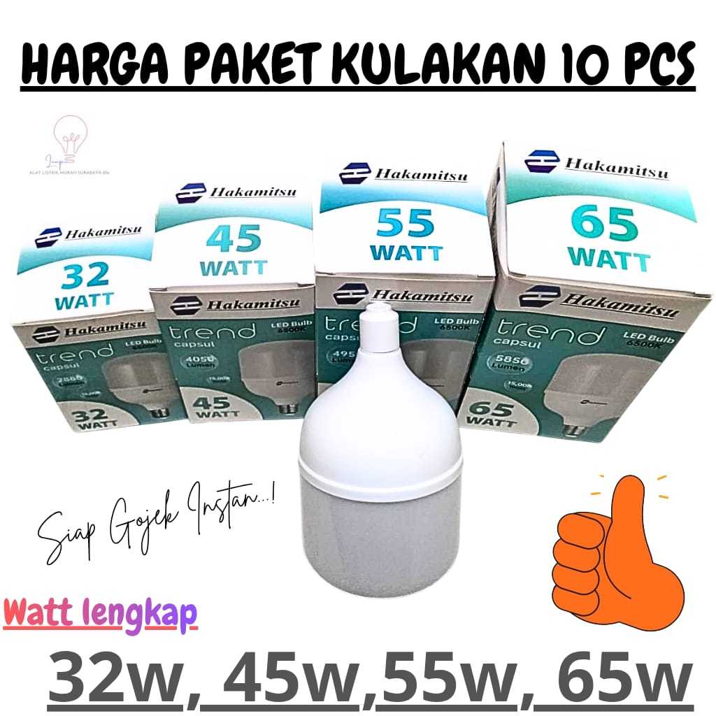 Lampu Hakamitsu Trend Capsul TBulb 6w 12w 18w 24w 32w 45w 55w / Lampu LED T Bulb / Lampu Putih