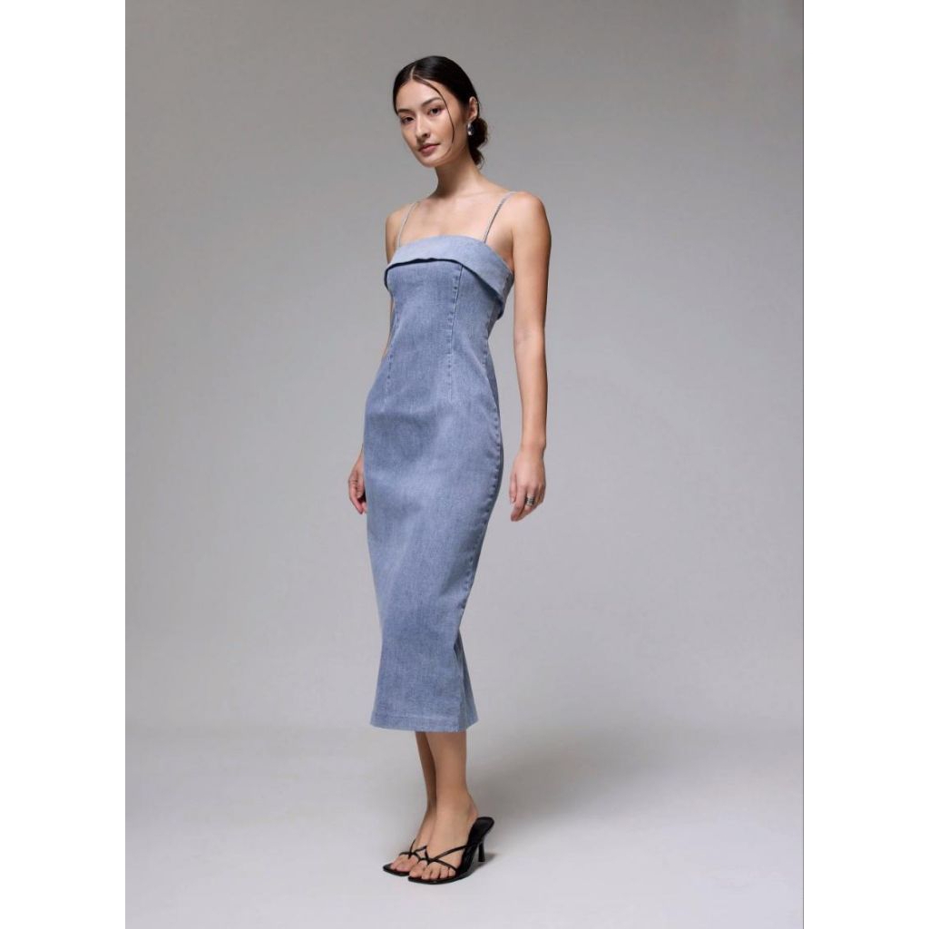 Love Bonito denim tube midaxi dress medium washed