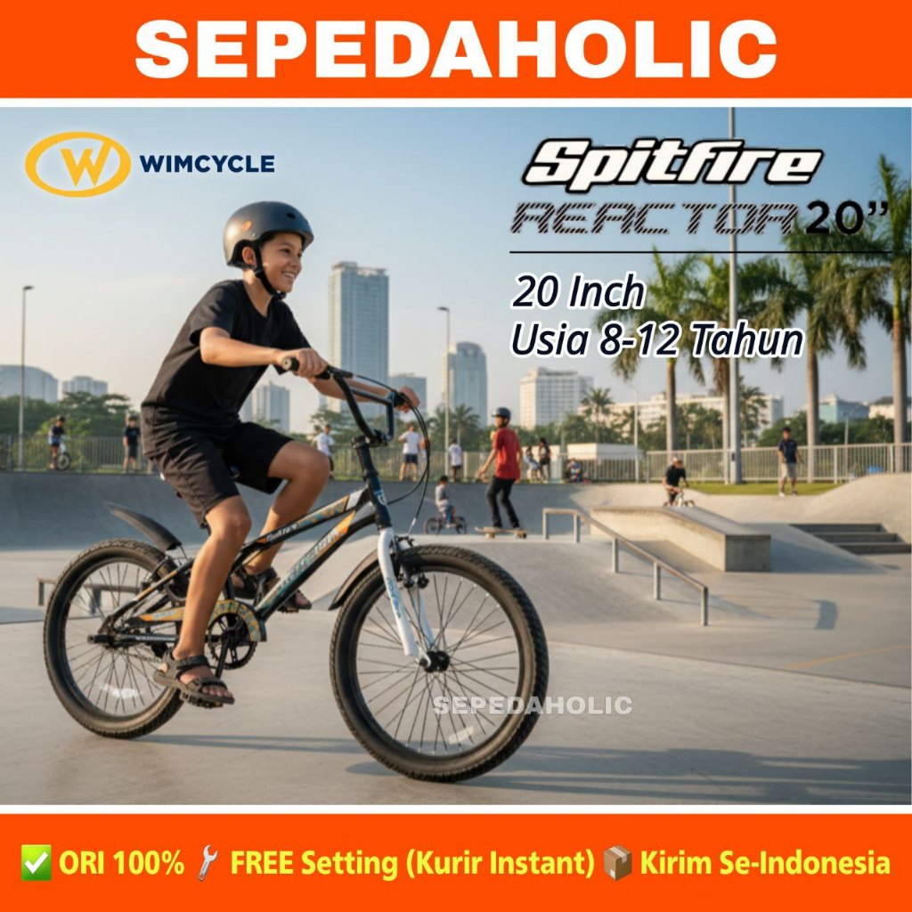 Sepeda Anak Laki BMX WIMCYCLE REACTOR SPITFIRE Ban Jumbo 3.00 Ukuran 20 Inch Usia 8-12 Tahun