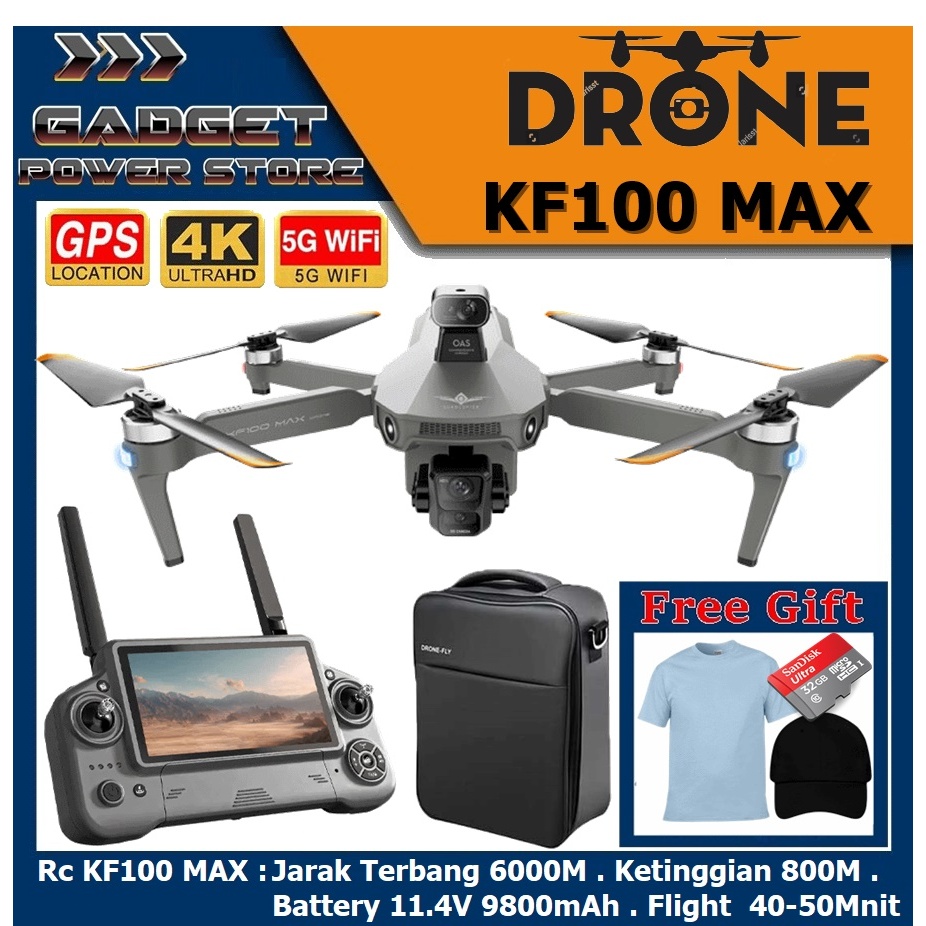 RC Drone KF100 MAX 6KM GPS 4K Camera EIS 3-Axis Gimbal 5G Obstacle Avoidance Touch Screen Remote Con