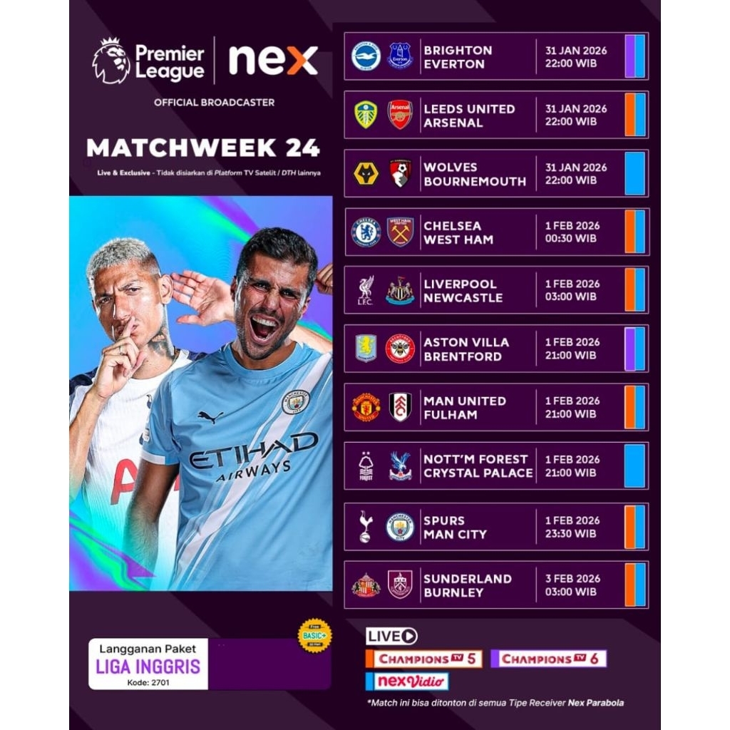 Voucher Paket Liga Inggris Nex Parabola Matrix Garuda 30/90 hari