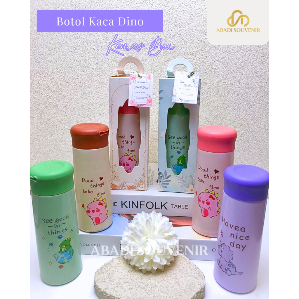 Botol Minum Kaca Dino Aesthetic Lucu Favorit Souvenir – Abadi Souvenir