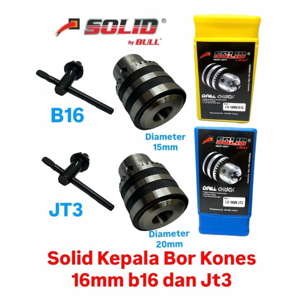 SOLID kepala bor  duduk kones 16mm b16 dan Jt3