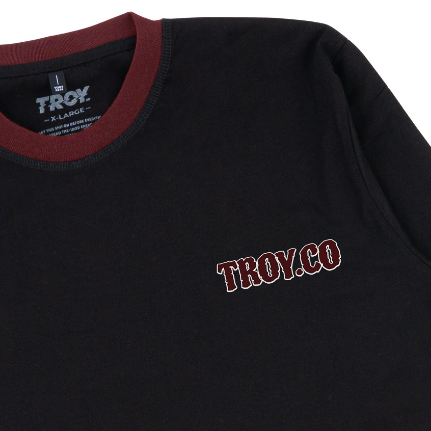 Troy Company Double Sleeve Longsleeve Black Maroon Breeze - Kaos Lengan Panjang Kaos Hitam DSD 3488