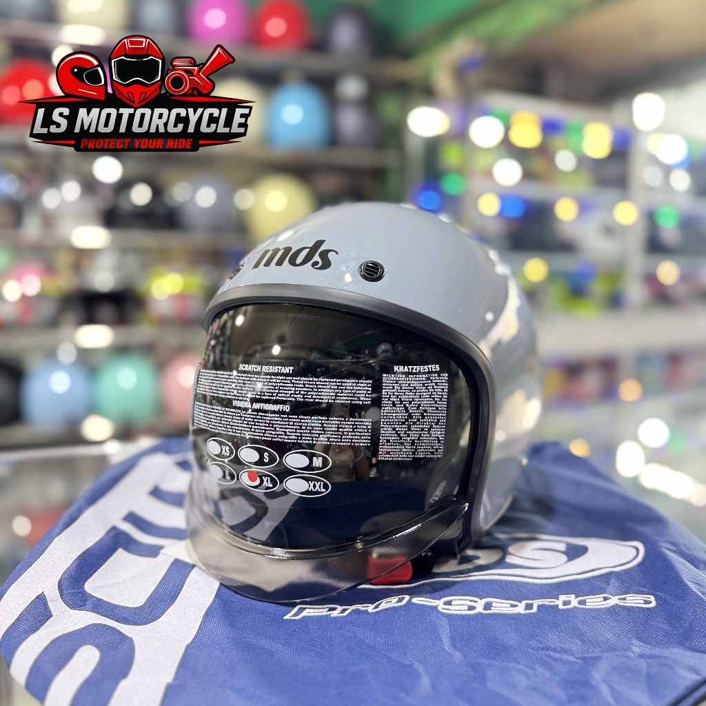 Helm MDS Magnum Solid - Grey Helm Retro Open Face MDS SNI SIze M,L,XL