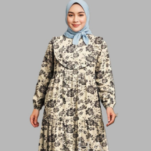 RAYA SERIES GAMIS HAURA - REMPEL SUSUN MOTIF BUNGA - HOMEYDRESS GAMIS MUSLIM LEBARAN DISKON 50%