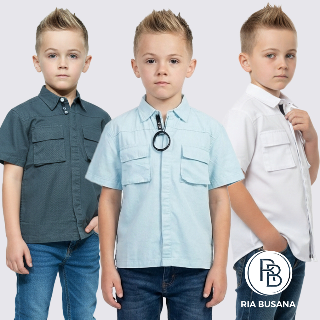 Ria Busana - DJ Kids - Kemeja Lengan Pendek Anak Pria Polos Art. KMJ013