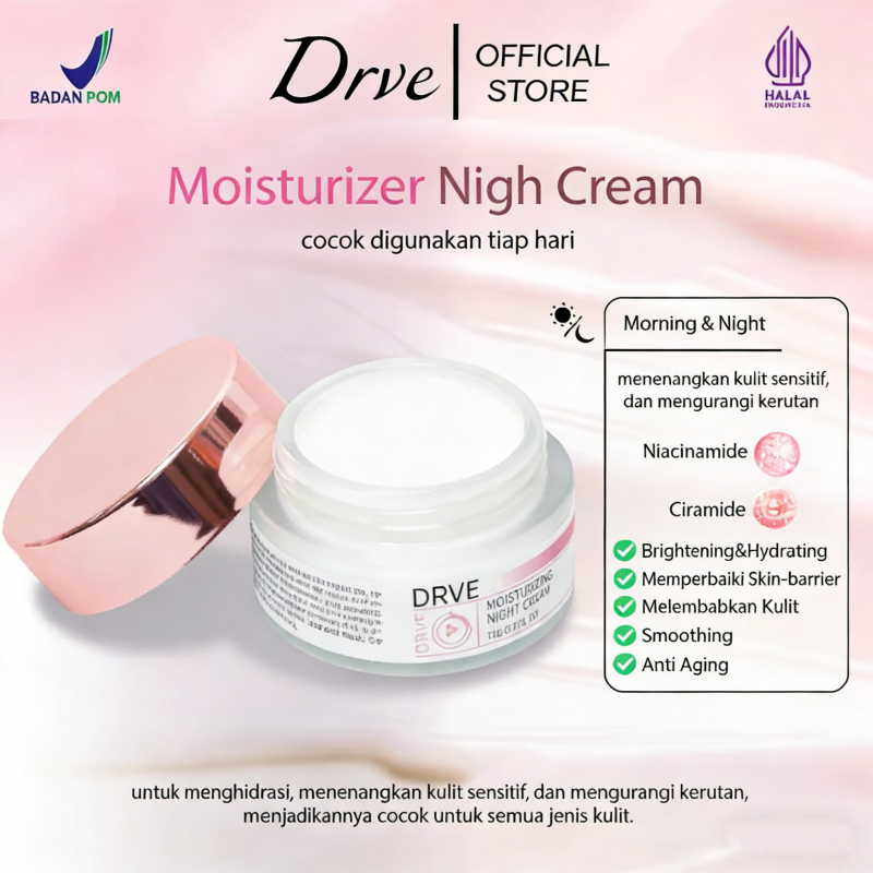 DRVE Night Cream lightening| Pelembab Dapat Menghidrasi Dan Menutrisi Kulit| Moisturizer