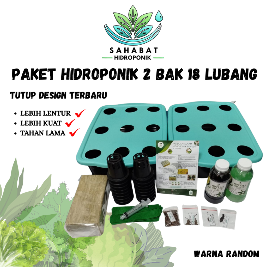 PAKET HIDROPONIK 2BAK18 LUBANG PAKET HIDROPONIK LENGKAP 2X PANEN HIDROPONIK PEMULA BAK SL