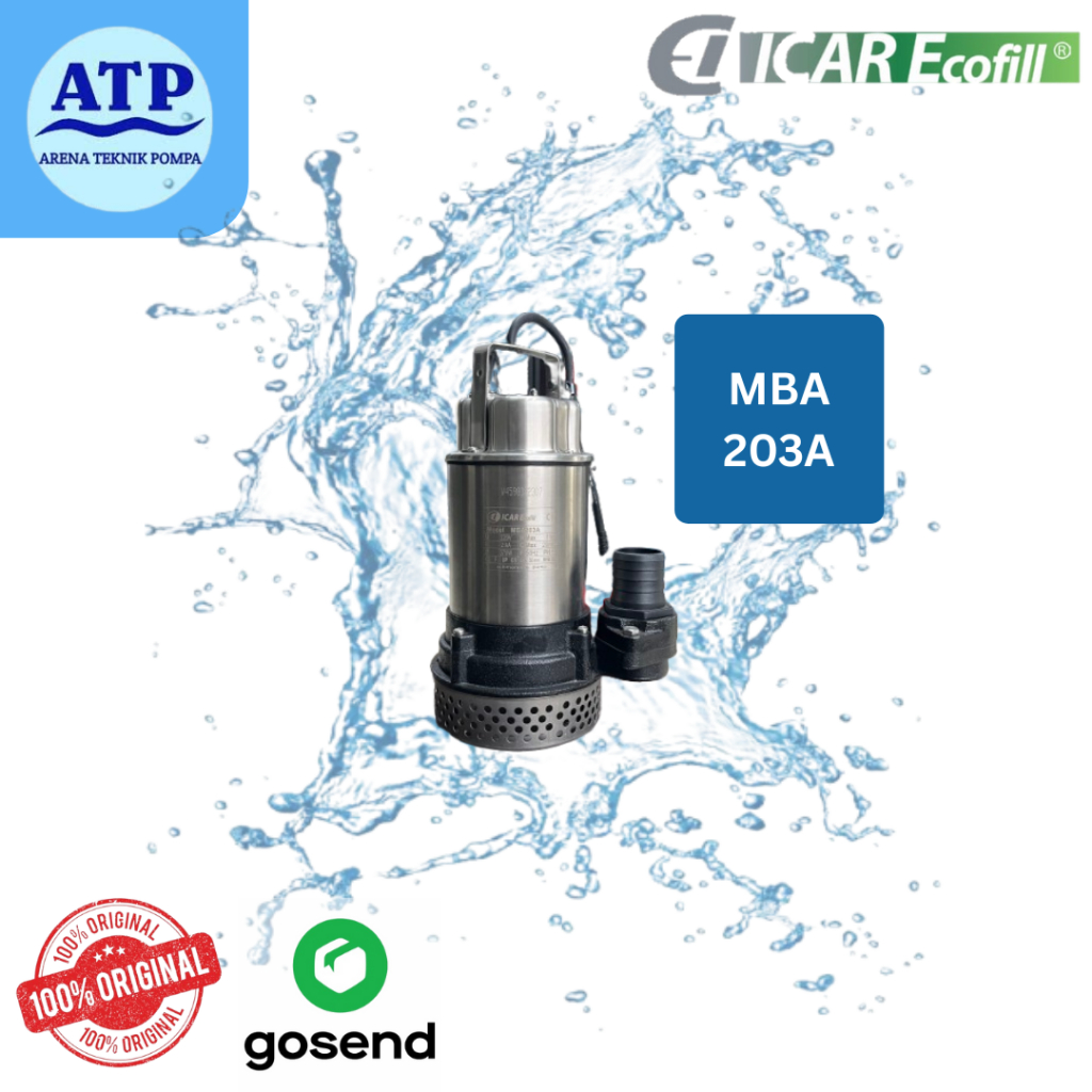 ICAR Ecofill Pompa Celup - Pompa Submersible Air Kotor MBA 203 A Otomatis Non otomatis - Manual