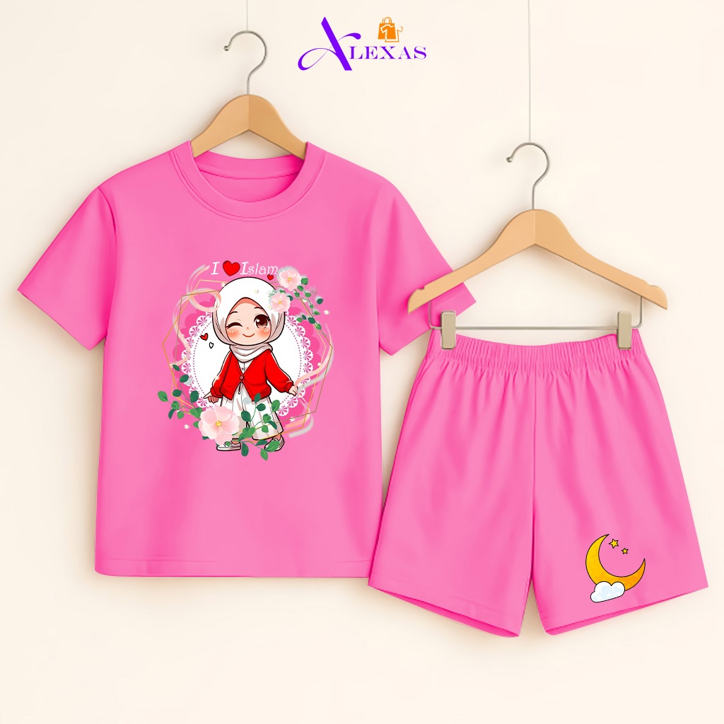 Baju Setelan Anak Perempuan Lengan Pendek Motif Muslimah Anak Perempuan Umur 1-10 Tahun