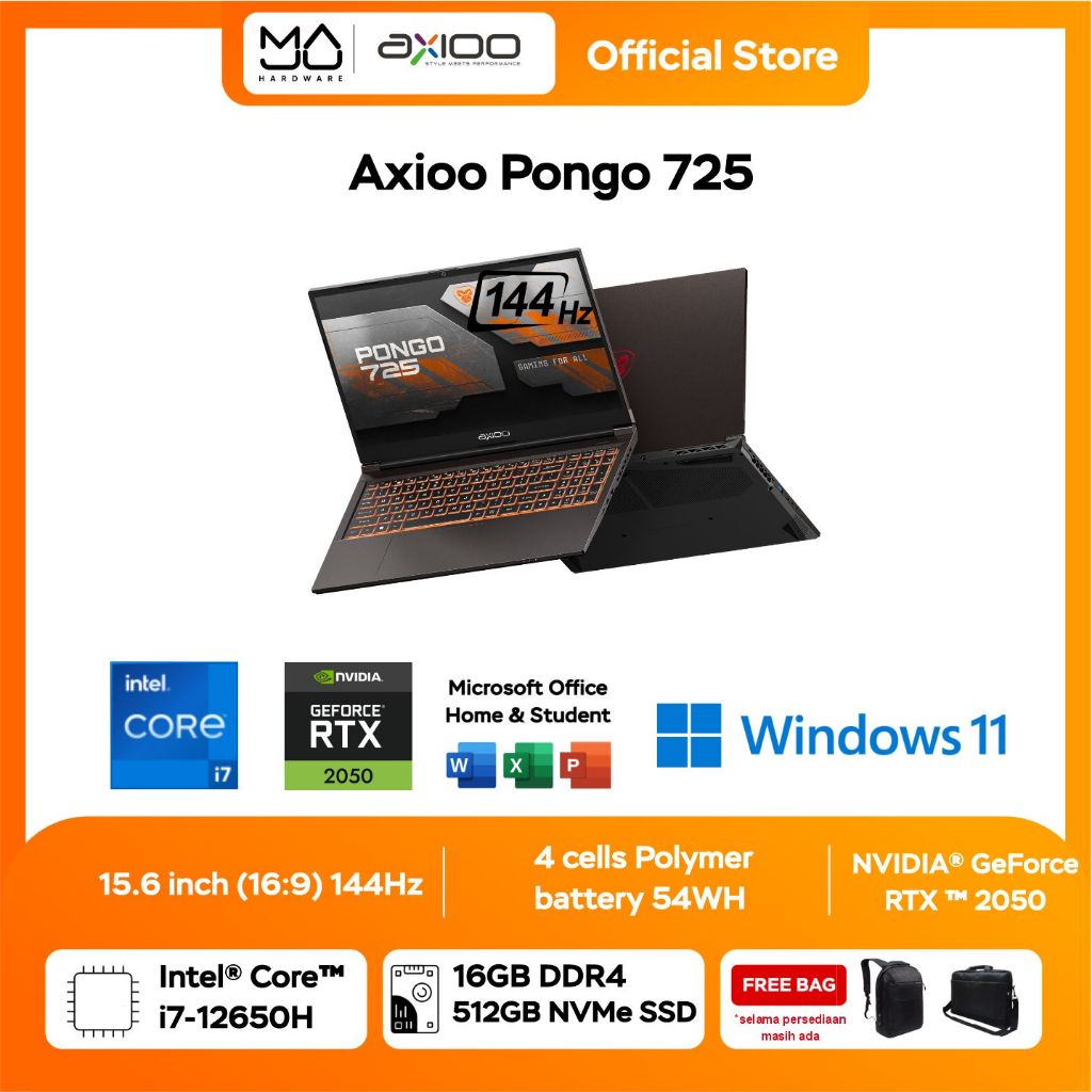 Laptop Axioo Pongo 725 – Grey [i7 12650H-16GB-SSD 512GB-RTX2050]