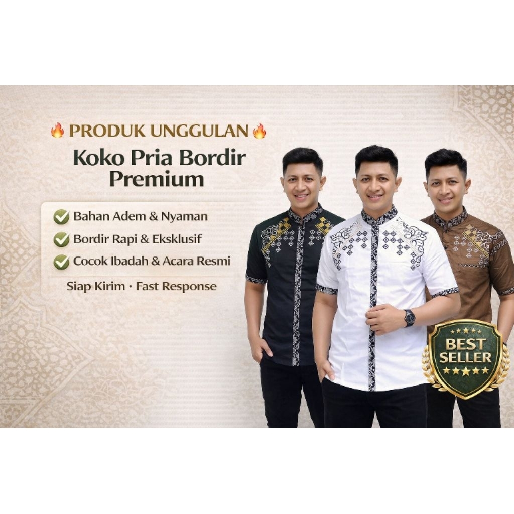 Baju Koko Pria Dewasa Lengan Pendek Batik Kombinasi Bordir Motif Ceplok Kotak – Adem & Nyaman