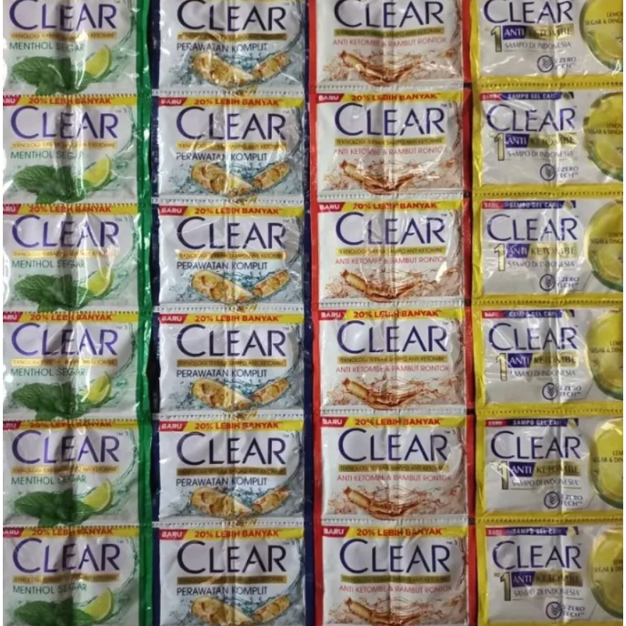 Sampo Clear 12 Sachet - Anti Ketombe, Rambut Sehat, Aroma Menthol