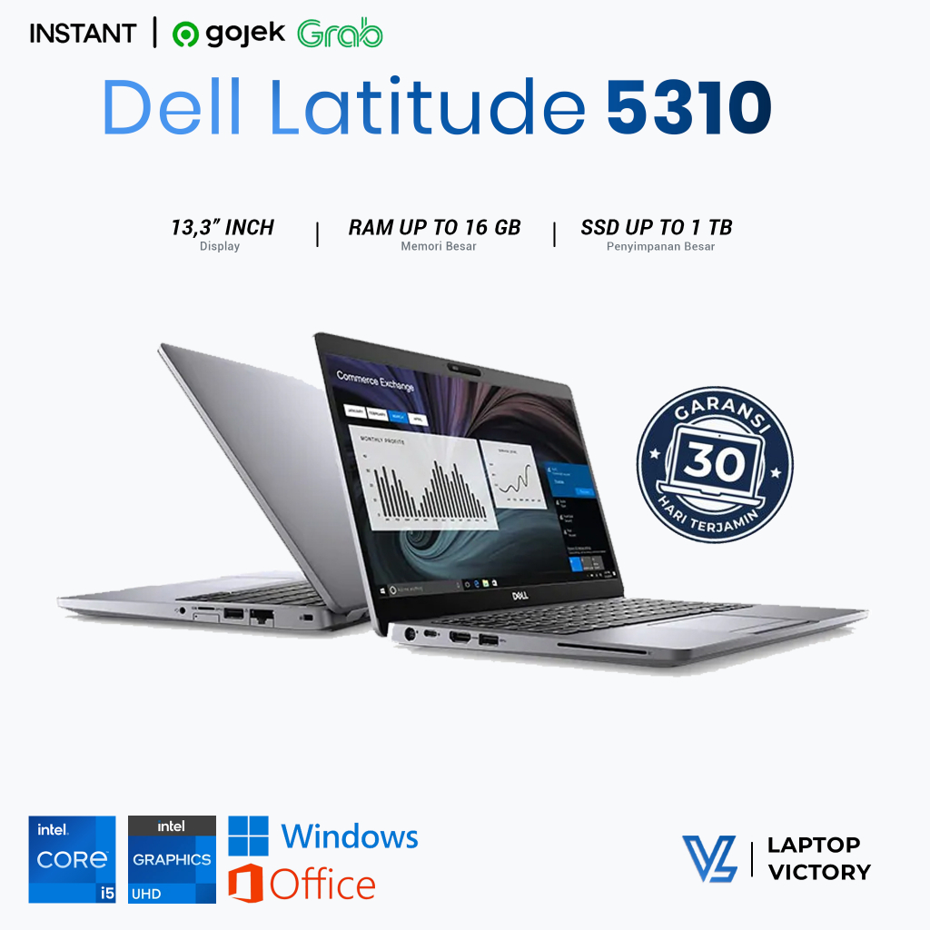 Laptop Dell 5310 Latitude Core i5 Gen 10 Core i5 Gen 10 Ram 32 GB SSD 1 TB Layar 13 inch BACKLIGHT