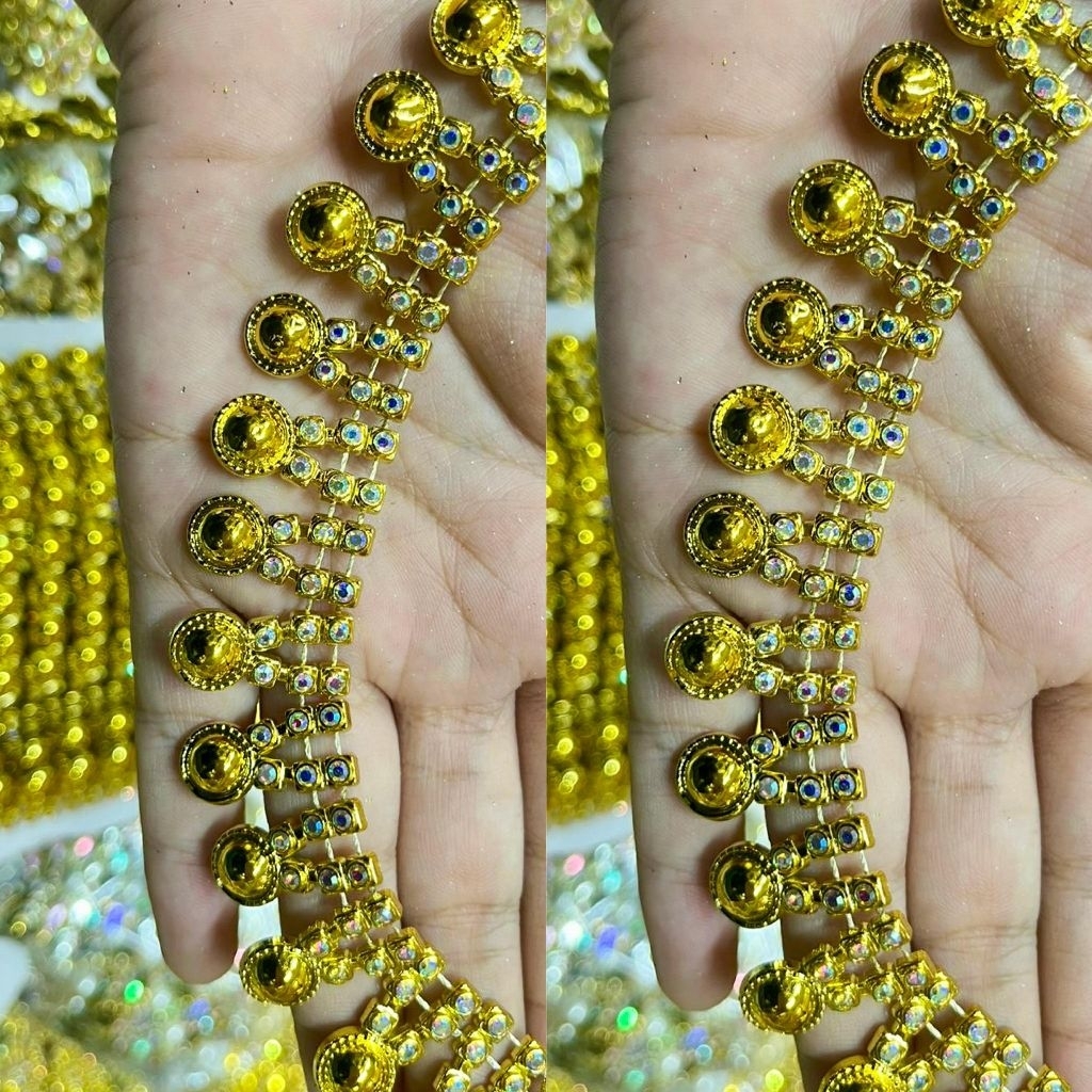 PER ROLL Aplikasi Aksesoris Diaomond Payet Rangkai Model Juntai Mata Metalik Premium