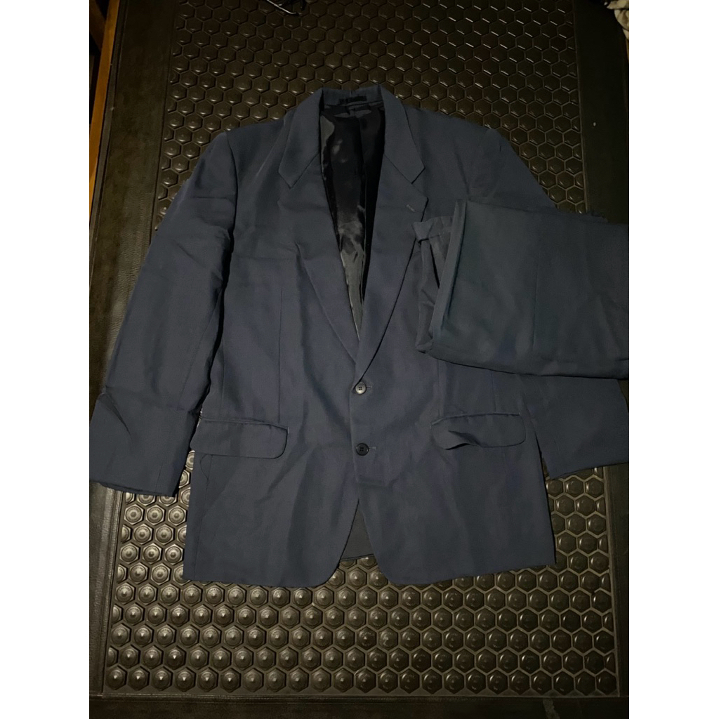 SETELAN BLAZER JAS CELANA PLESSO UOMO NAVY MEWAH BRANDED ( ada minus sedikit kikis di celana )