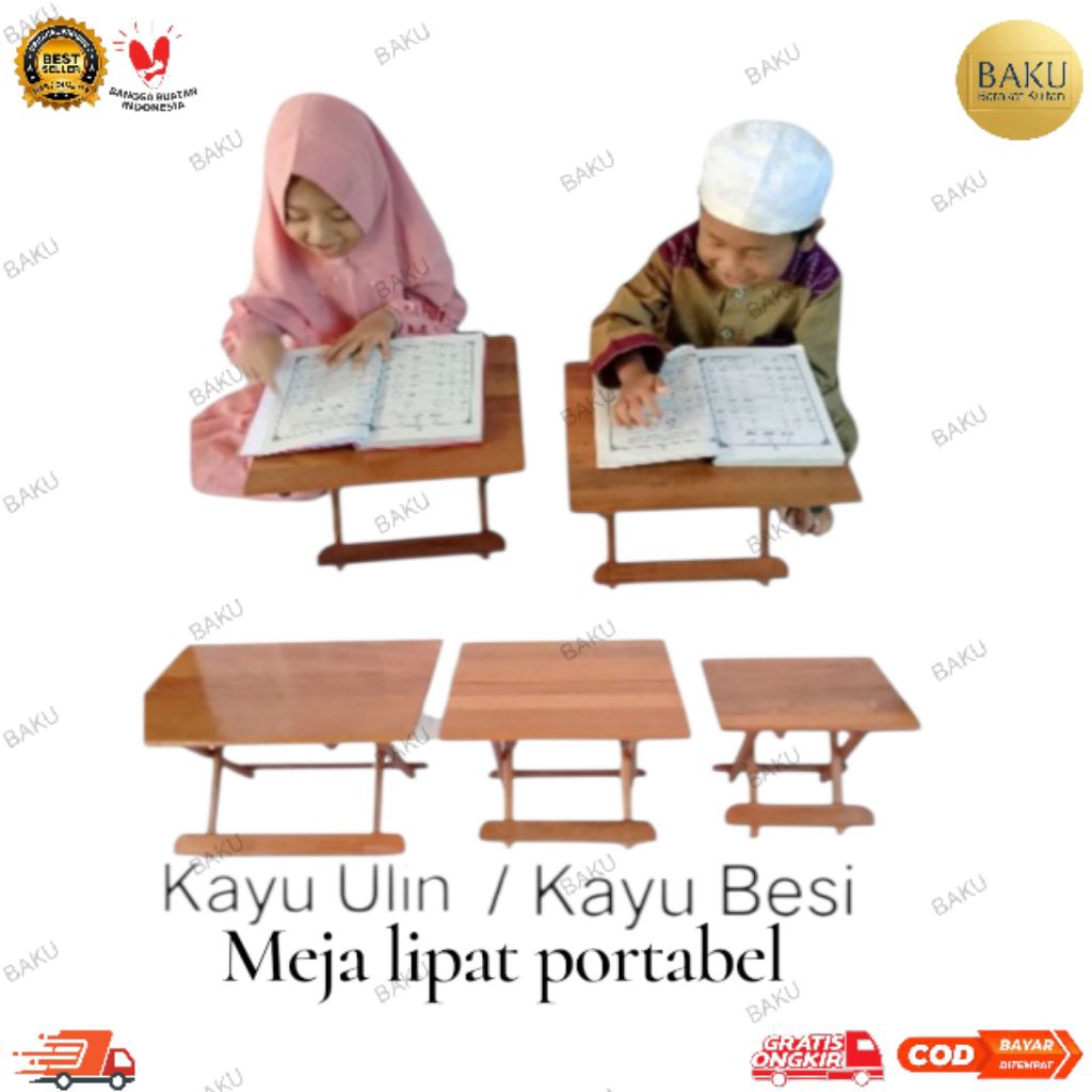 Meja lipat kayu Besi/Meja Mengaji/meja belajar lipat/Meja Laptop/Rehal/Rekal/Lekar Dampar kayu Ulin 