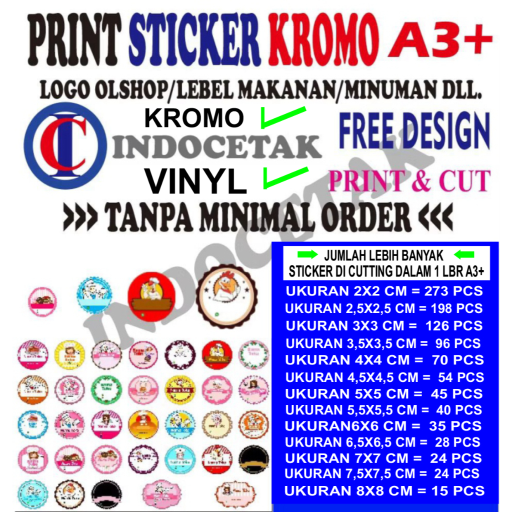 JASA PRINT CETAK STICKER A3+  LEBEL MAKANAN / LOGO OLSHOP