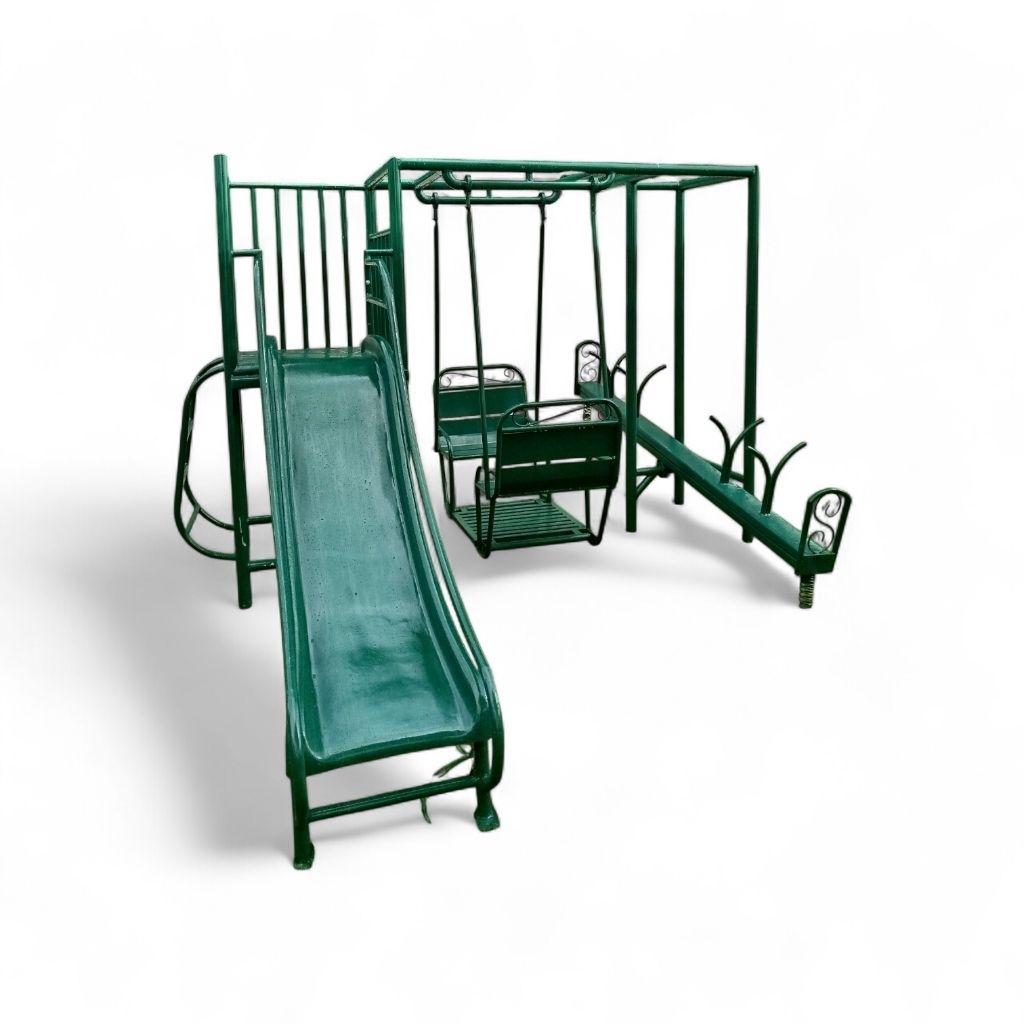Mainan Anak Playground 3 in 1 Besi Pasuruan dengan Ayunan Perusutan dan Jungkitan untuk Kegiatan Out