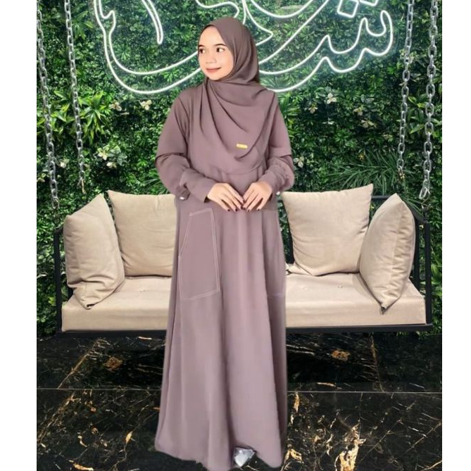 Abaya Lubna Premium Set Gamis Hijab Umroh Wanita Syari + FREE Pashmina Oval