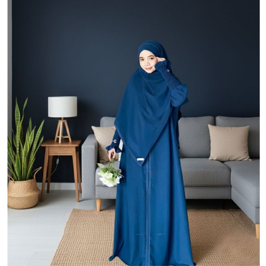 Mina Set Abaya Umroh Wanita Premium Anti UV Hitam + Pashmina