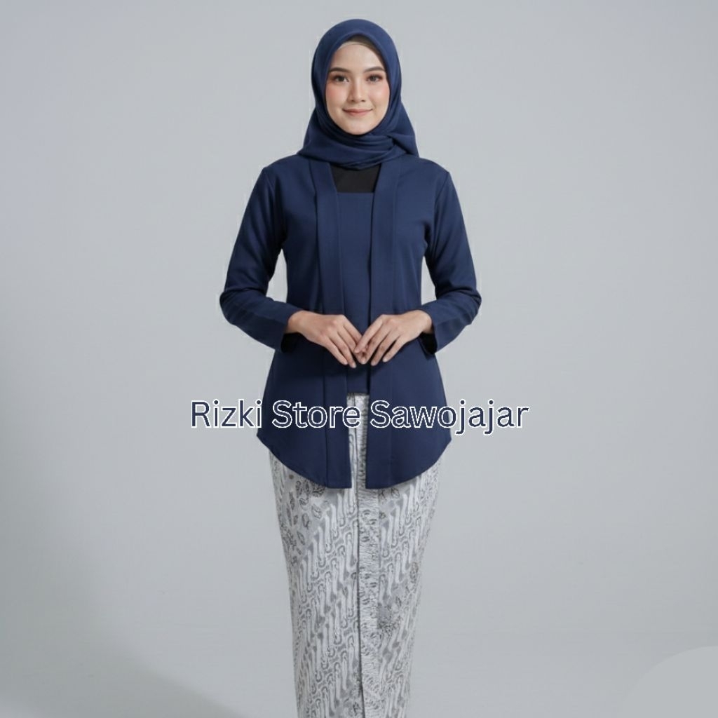 [Bisa Instant] 1 Set Kebaya + Rok Kebaya Encim Salem Biru Navy Pink Bordir Tangan Panjang Warna Leng