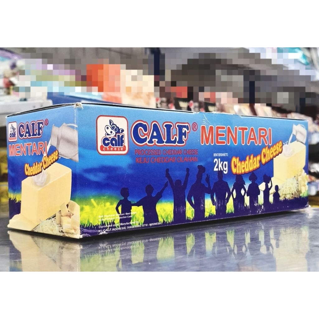 Calf Mentari Keju Cheddar 2kg/Keju Cheddar Calf 2kg/Keju Cheddar Bakery/Keju Parut Calf 2kg/Keju Par