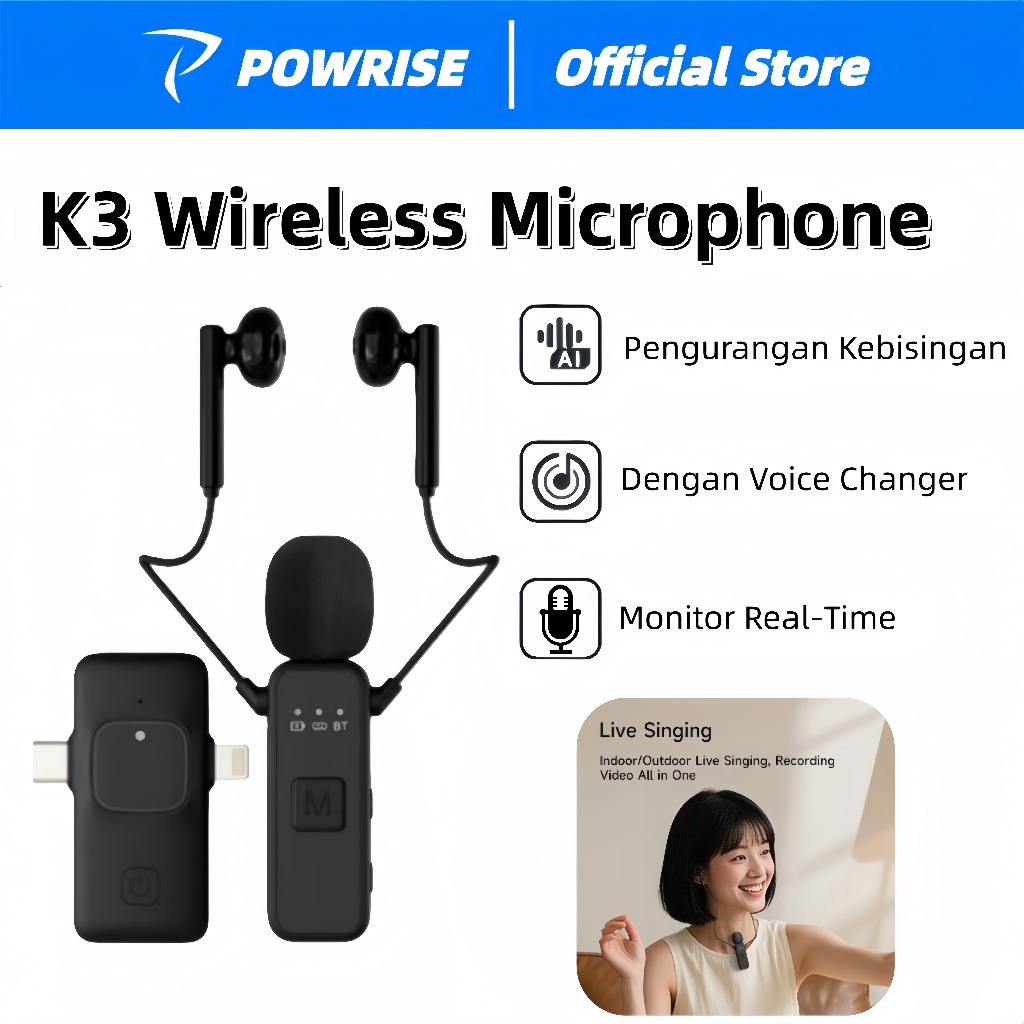 POWRISE K3 Wireless Soundcard Headset BT 2 in 1 Mikrofon klip Nirkabel Sound Card Earphones Live Bro