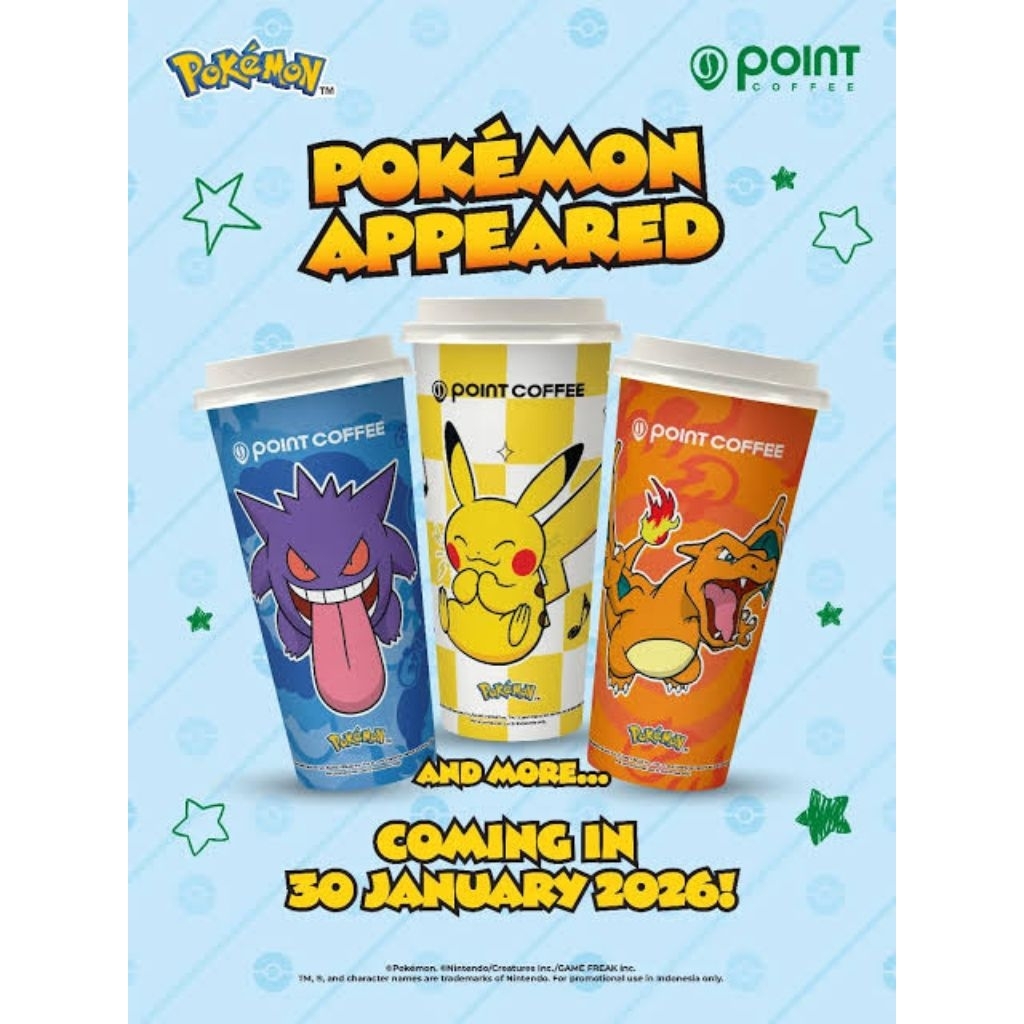 POINT COFFEE INDOMARET Tumbler Pokemon Pikachu Eevee Charizard Gengar Snorlax 1 SET Dapat 5