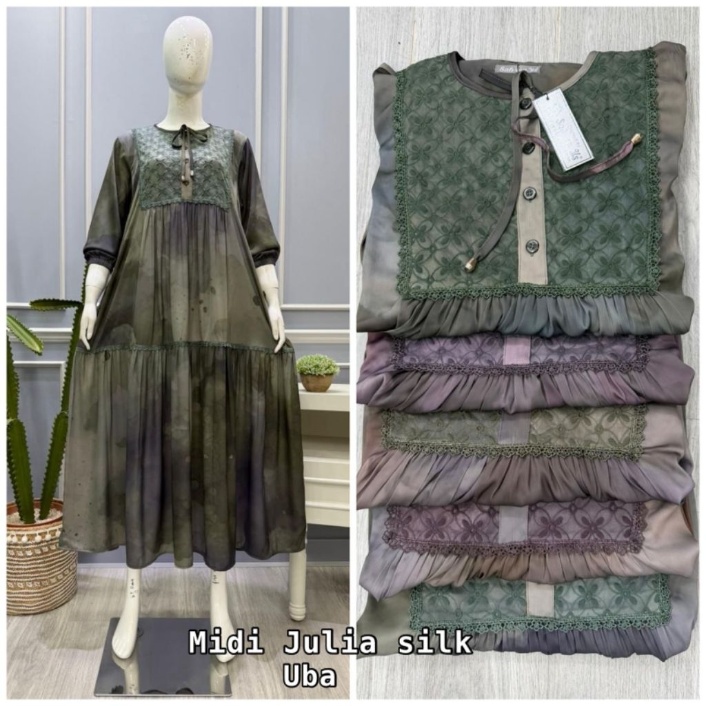 midi dres silk motif mix renda by salvina ys