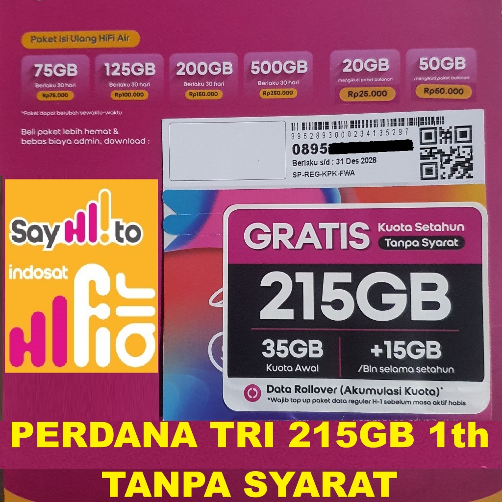 Perdana Hifi Air Modem Indosat Tri 215GB 1 Tahun (15GB x 12Bln) Nasional Tri Hifi Air