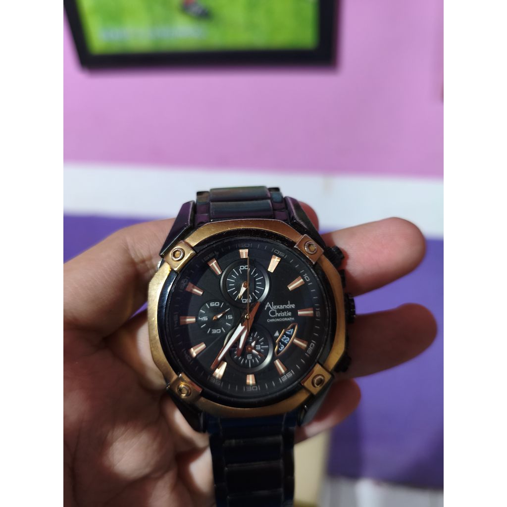 Jam Alexandre Christie AC 6225 MC Chronograph hitam dan rose gold