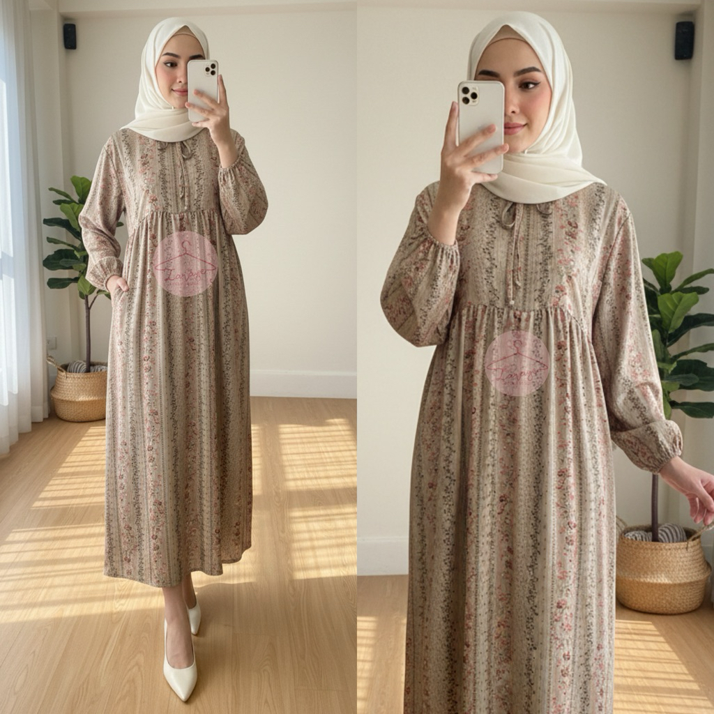 Midi Dress Wanita Rayon/ Gamis Rayon Viscose Adem Bumil Busui Friendly Jumbo New