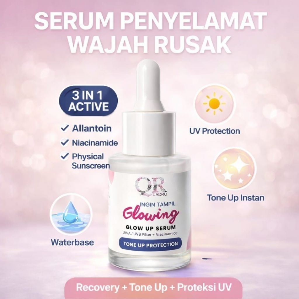 QUADRO Glow Up Serum – Serum Recovery Kulit Sensitif, Mencerahkan & UV Protection