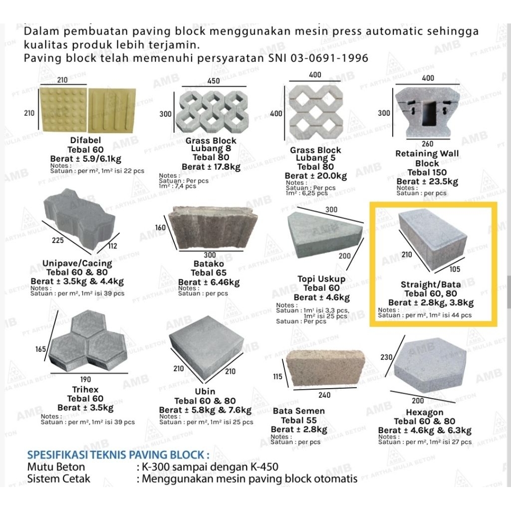 Paving Block K-300 Bersertifikat Uji Lab