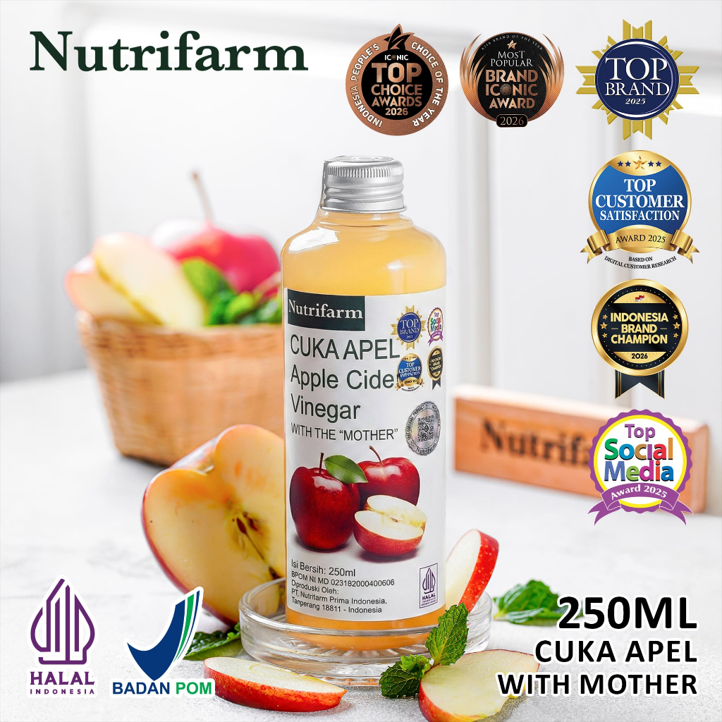 CUKA APEL ORIGINAL ORGANIK 250 ML HALAL BPOM/ APPLE CIDER VINEGAR WITH MOTHER/ CUKA APEL ORIGINAL/ C