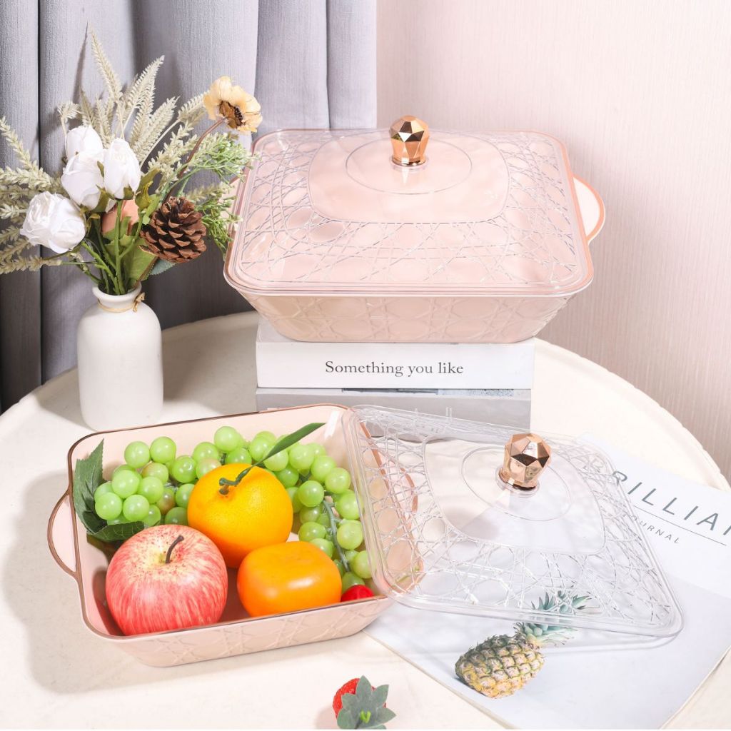Nampan Buah Pink Mewah / Wadah Saji Prasmanan Marble Rose Gold