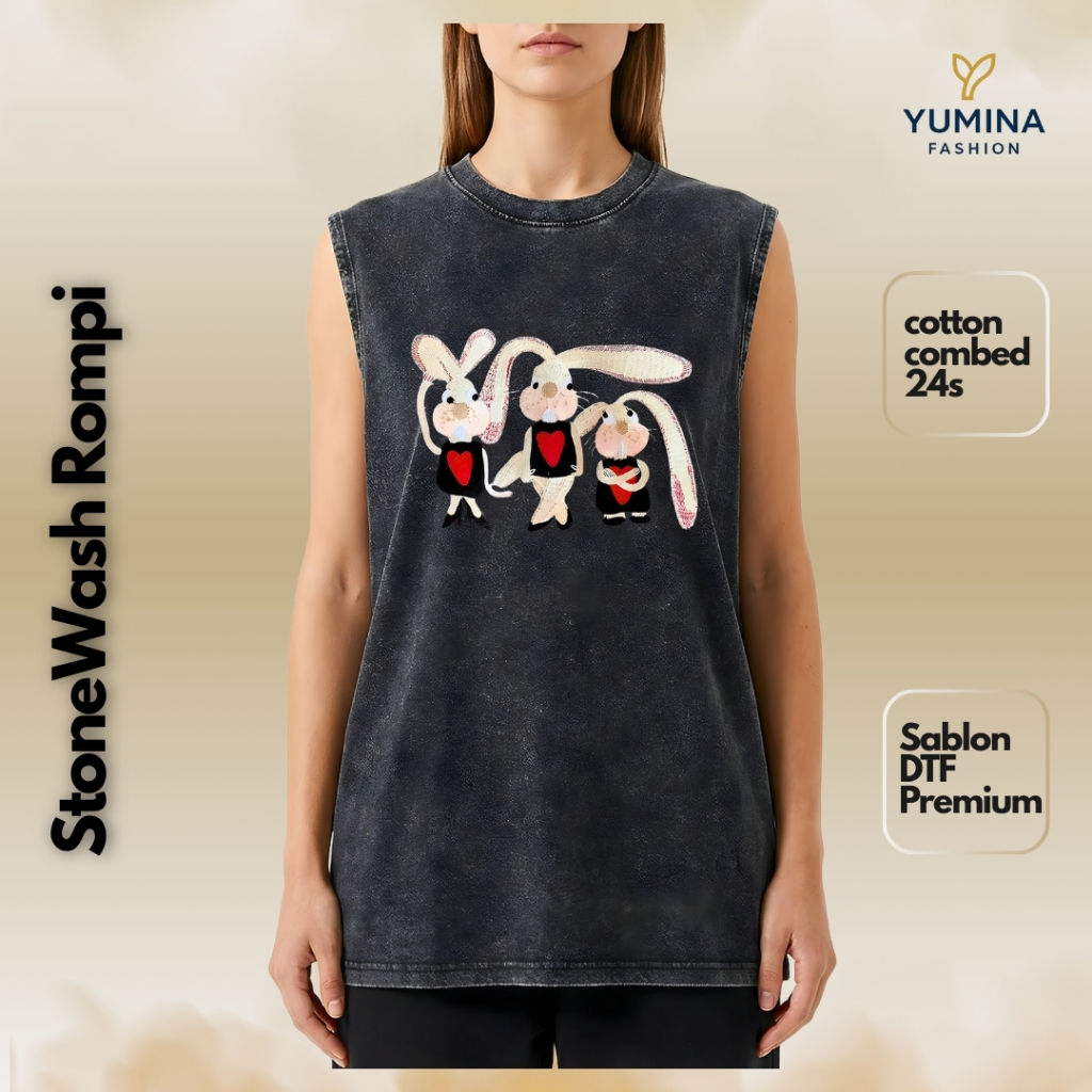 SINGLET LEKBONG TANKTOP SLEVELESS BOXY TEE BAJU KAOS DISTRO PRIA WANITA MOTIF CUTE RABBIT