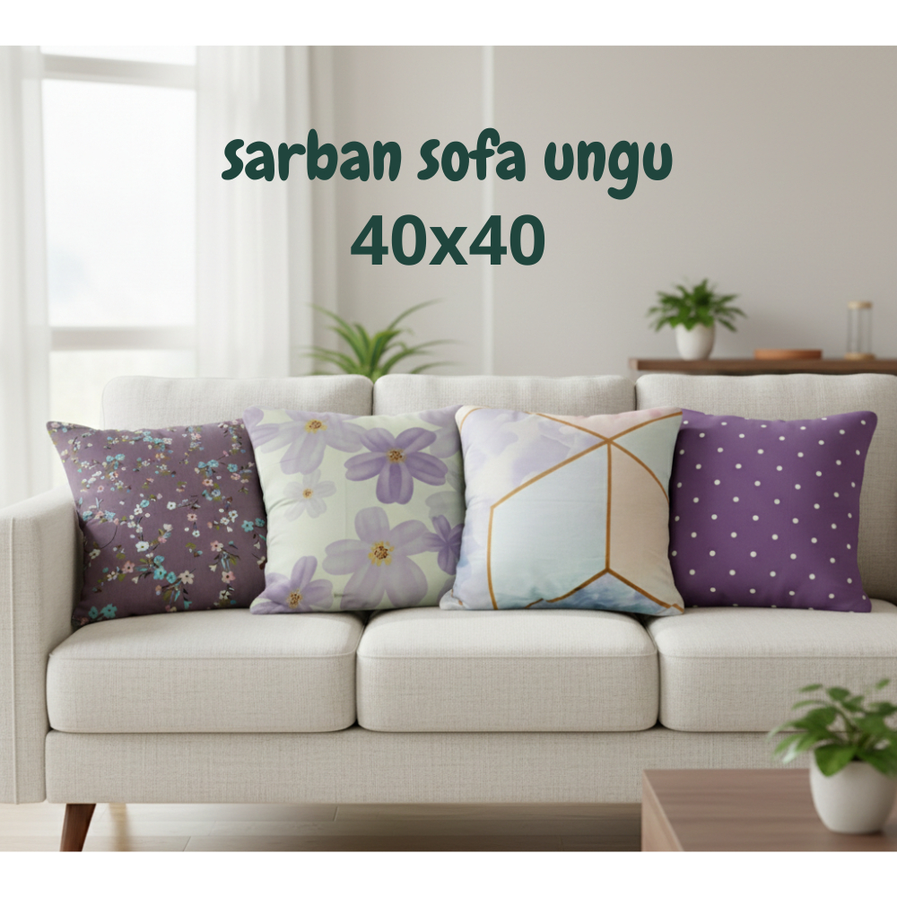 Shafiyyah.Sarban sarung bantal sofa atau cushion cover 40x40 (Set ungu)