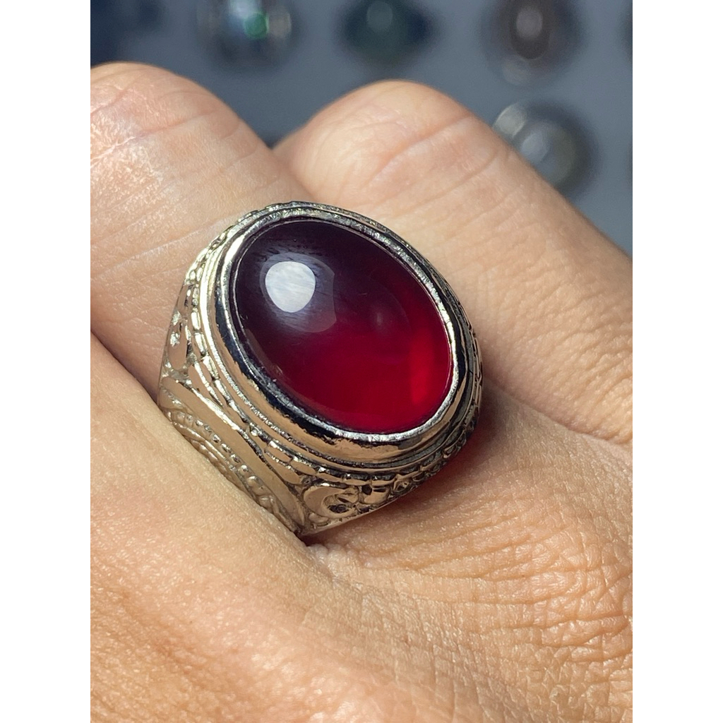Cincin Batu Akik Natural (Asli) SIAM MERAH DELIMA Hu (COD) Dim Kantoran Ring Alpaka Super Top HQ Obr