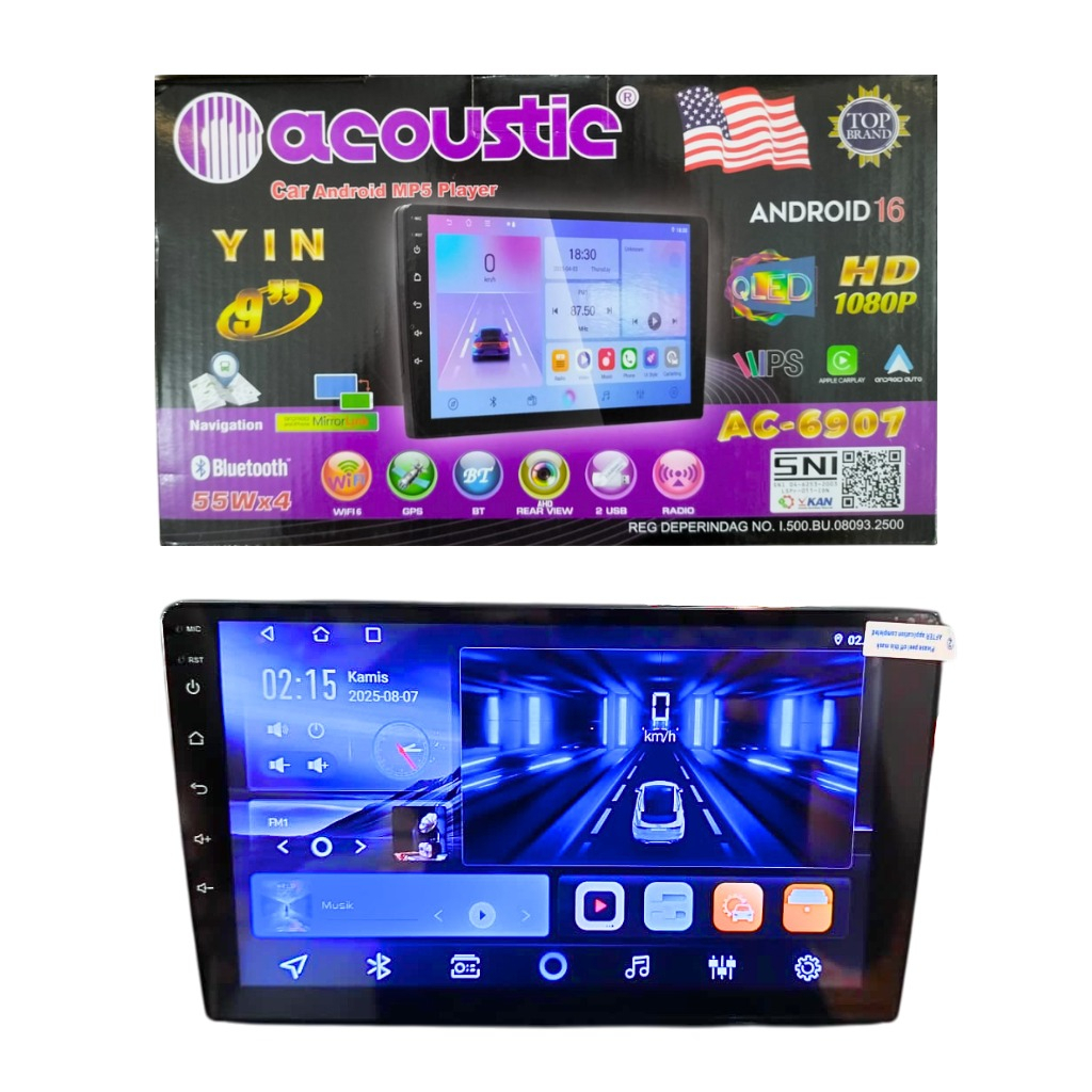 (Riau_imp) HEAD UNIT ANDROID 9 INCHI ACOUSTIC YIN AC 6091 RAM 4/128GB