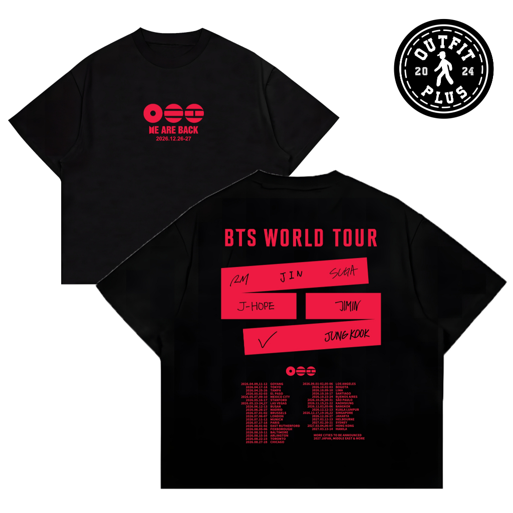 Kaos Boxy Fit Oversized BTS World Tour 2026 T-Shirt Boxy BTS is Back 2026 - Boxy Tee - Baju Kaos Dis