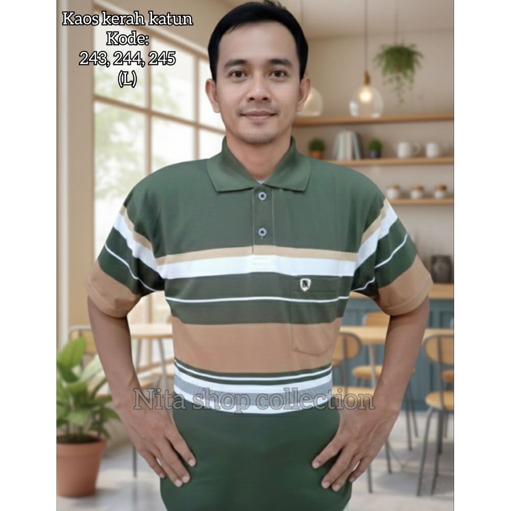 Pakaian Pria Dewasa Berkerah Katun Bahan Adem Nyaman Dipakai / Atasan Baju Kaos Berkerah Bapak Bapak