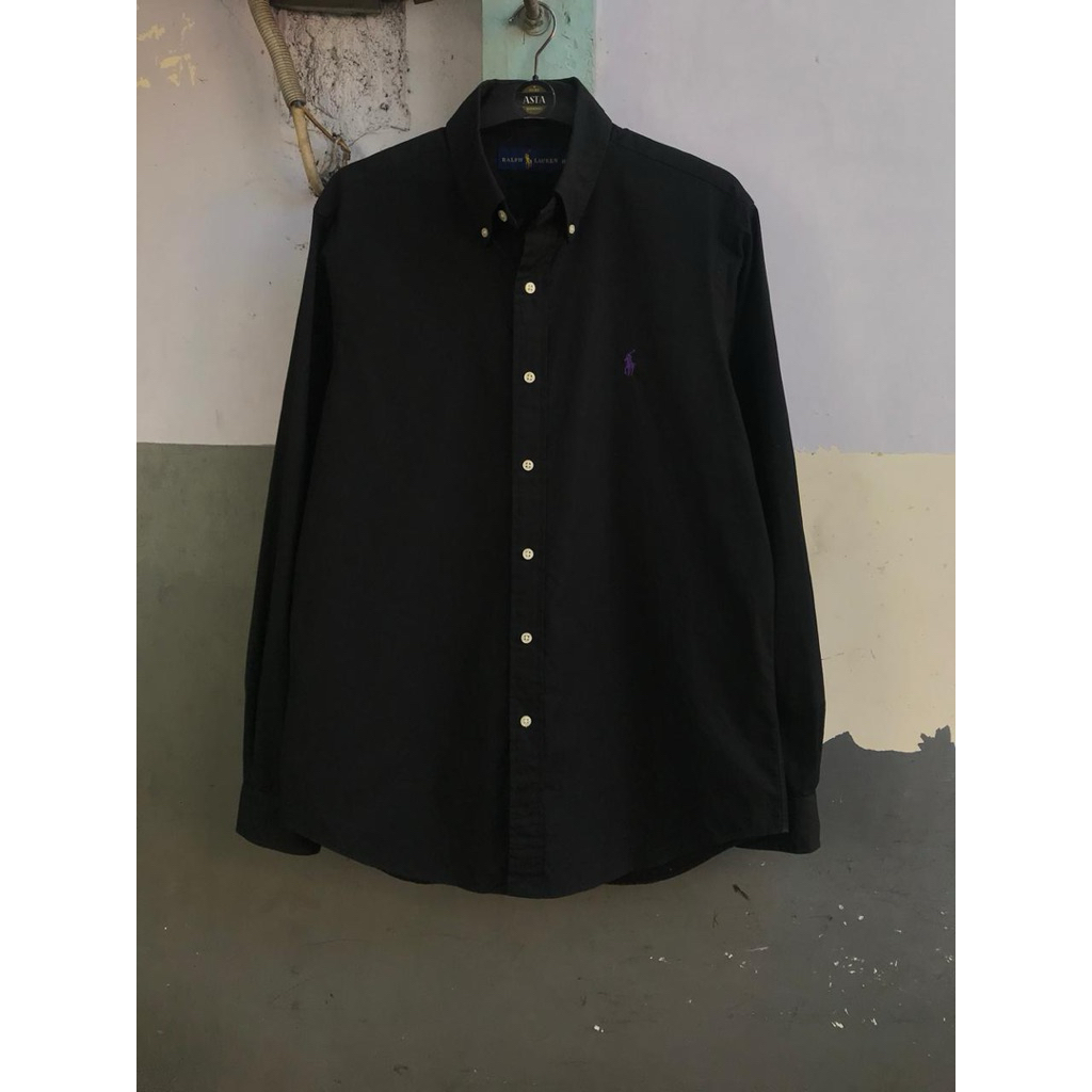 kemeja polos hitam lengan panjang Ralph Lauren preloved